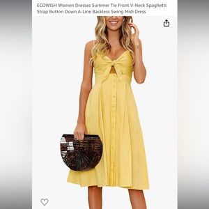 Amazon ECOWISH Women Dresses Summer Tie Front V-Spaghetti Strap Button Down